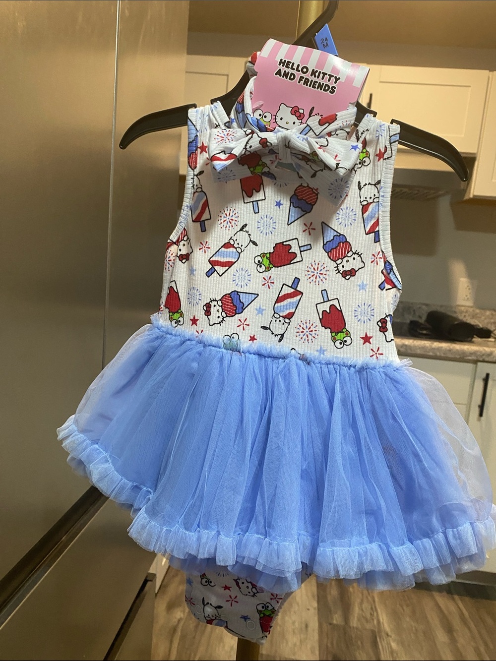 Hello Kitty Blue Tulle Party Dress for Kids & romper with bow size 24 months NWT